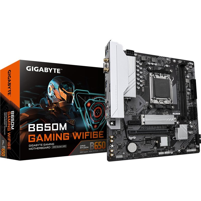 Материнская плата AM5 GIGABYTE B650M GAMING WIFI6E, AM5, AMD B650, 2xDDR5 PC51800, PCIe16x, PCIe 1x, M.2 NVME, 4xSATA, Sound8Ch, GBLAN, mATX, 4USB3.2+6USB2.0, VGA, HDMI, WiFi6E Материнская плата AM5 GIGABYTE B650M GAMING WIFI6E, AM5, AMD B650, 2xDDR5 PC51800, PCIe16x, PCIe 1x, M.2 NVME, 4xSATA, Sound8Ch, GBLAN, mATX, 4USB3.2+6USB2.0, VGA, HDMI, WiFi6E