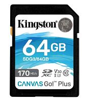 Карта памяти Secure Digital Card Kingston 64GB Canvas Go! Plus Class 10, UHS-I, U3, V30 [SDG4/64GB] без упаковки