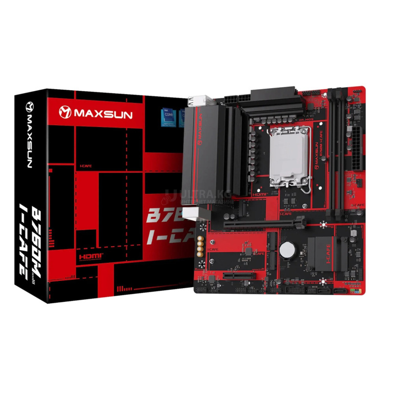 Матплата MAXSUN MS-B760M I-CAFE D4, LGA1700, Intel B760, 2xDDR4 PC34100, 1xPCI-E 5.0x16, 1xPCI-E 3.0x1, Sound8Ch, GLAN, 2SATA+3M.2, RAID, mATX, 4USB5G+8USB2.0, HDMI, DP Матплата MAXSUN MS-B760M I-CAFE D4, LGA1700, Intel B760, 2xDDR4 PC34100, 1xPCI-E 5.0x16, 1xPCI-E 3.0x1, Sound8Ch, GLAN, 2SATA+3M.2, RAID, mATX, 4USB5G+8USB2.0, HDMI, DP