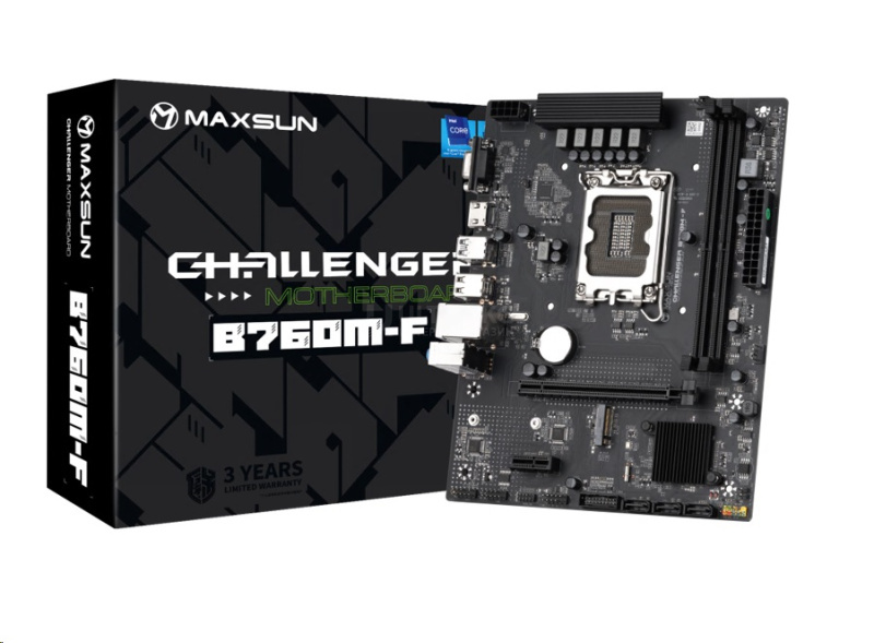 Матплата MAXSUN MS-Challenger B760M-F, LGA1700, Intel B760, 2xDDR4 PC34100, 1xPCI-E 4.0x16, 1xPCI-E 3.0x1, Sound8Ch, GLAN, 2SATA+2M.2, RAID, mATX, 4USB3.2+4USB2.0, VGA, HDMI Матплата MAXSUN MS-Challenger B760M-F, LGA1700, Intel B760, 2xDDR4 PC34100, 1xPCI-E 4.0x16, 1xPCI-E 3.0x1, Sound8Ch, GLAN, 2SATA+2M.2, RAID, mATX, 4USB3.2+4USB2.0, VGA, HDMI