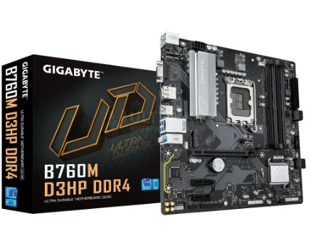 Матплата Gigabyte B760M D3HP DDR4, LGA1700, Intel B760, 4xDDR4 PC42600, 1xPCI-E 3.0x16, 2xPCI-E 3.0x1, Sound8Ch, GLAN, 4SATA+2M.2, RAID, mATX, 6USB3.2+6USB2.0, VGA, HDMI, DP Матплата Gigabyte B760M D3HP DDR4, LGA1700, Intel B760, 4xDDR4 PC42600, 1xPCI-E 3.0x16, 2xPCI-E 3.0x1, Sound8Ch, GLAN, 4SATA+2M.2, RAID, mATX, 6USB3.2+6USB2.0, VGA, HDMI, DP