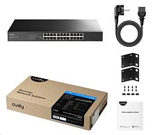 Сетевой коммутатор CUDY GS1024L 24-Port Gigabit Switch, 24 Gb RJ45 Ports, IGMP Snooping, Loop Detection/Prevention, 802.1p/DSCP QoS, Switch/VLAN/Extend work. mode DIP switch,19 inch Rack-mount Steel Case,Power Saving,Plug and Play,Rack-Mount kits included
