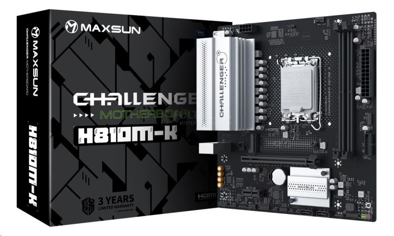 Матплата MAXSUN MS-Challenger H810M-K, LGA1851, Intel H810, 2xDDR5, 1xPCI-E16X, 1xPCI-E1x, Sound8Ch, GBLAN, 2SATA+M.2, mATX, 4USB5G+5USB2.0, HDMI, DP Матплата MAXSUN MS-Challenger H810M-K, LGA1851, Intel H810, 2xDDR5, 1xPCI-E16X, 1xPCI-E1x, Sound8Ch, GBLAN, 2SATA+M.2, mATX, 4USB5G+5USB2.0, HDMI, DP