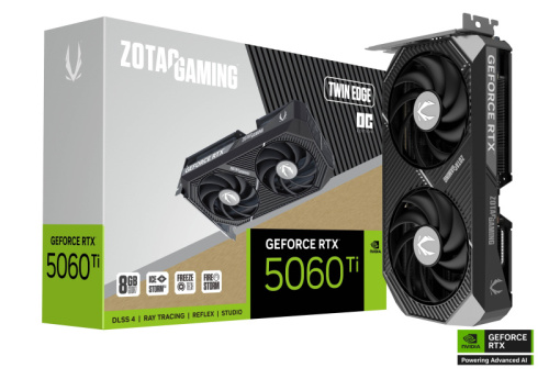 Видеокарта RTX 5060Ti ZOTAC GAMING GeForce RTX 5060 Ti Twin Edge OC 8GB GDDR7, Engine clock 2602MHz, Memory clock 28000MHz, 128Bit, 3xDP, HDMI [ZT-B50610H-10M]