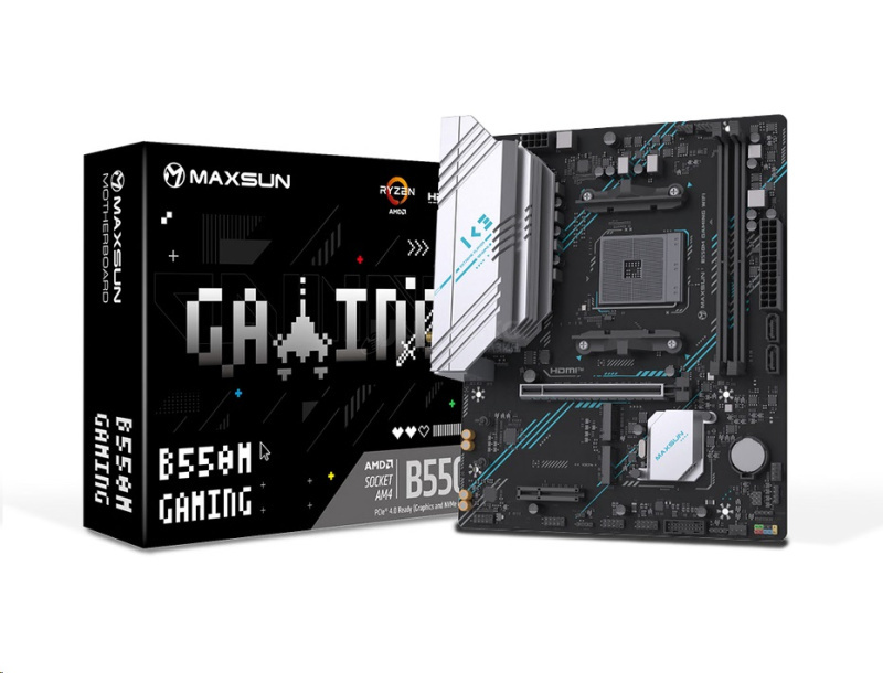 Материнская плата AM4 MAXSUN MS-B550M GAMING WIFI, AMD AM4, AMD B550, 2xDDR4 PC25600, 1xPCI 4.0x16, 1xPCI 3.0x4, 1xPCI 3.0x1, 2SATA+M2.2 Slot, Sound7Ch, GLAN, mATX, 4xUSB5G+8USB2.0, HDMI, DP Материнская плата AM4 MAXSUN MS-B550M GAMING WIFI, AMD AM4, AMD B550, 2xDDR4 PC25600, 1xPCI 4.0x16, 1xPCI 3.0x4, 1xPCI 3.0x1, 2SATA+M2.2 Slot, Sound7Ch, GLAN, mATX, 4xUSB5G+8USB2.0, HDMI, DP