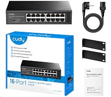 Сетевой коммутатор CUDY GS1016E 16-Port Gigabit Light Managed Switch, 16 Gigabit RJ45 Ports, Rack-mountable, Power Saving, Plug and Play,Managed/VLAN/Extend working mode DIP switch,Local management via WEB GUI,support STP/RSTP,802.1Q/Port Based/Voice VLAN