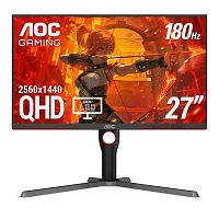Монитор LCD 27" AOC Q27G3XMN, Mini LED (аналог OLED), 2560x1440, 80M:1, 1000cd/m2, 178/178, 1ms, 180Hz, Tilt, Pivot, Swivel, Adaptive Sync, HDR™ 1000, регулировка по высоте, поворот, наклон, 2xHDMI, DP (кабели в комплекте), выход на наушники, черно-красн.