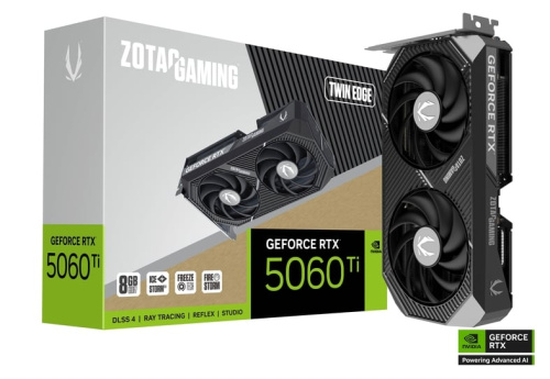 Видеокарта RTX 5060Ti ZOTAC GAMING GeForce RTX 5060 Ti Twin Edge 8GB GDDR7, Engine clock 2572MHz, Memory clock 28000MHz, 128Bit, 3xDP, HDMI [ZT-B50610E-10M]