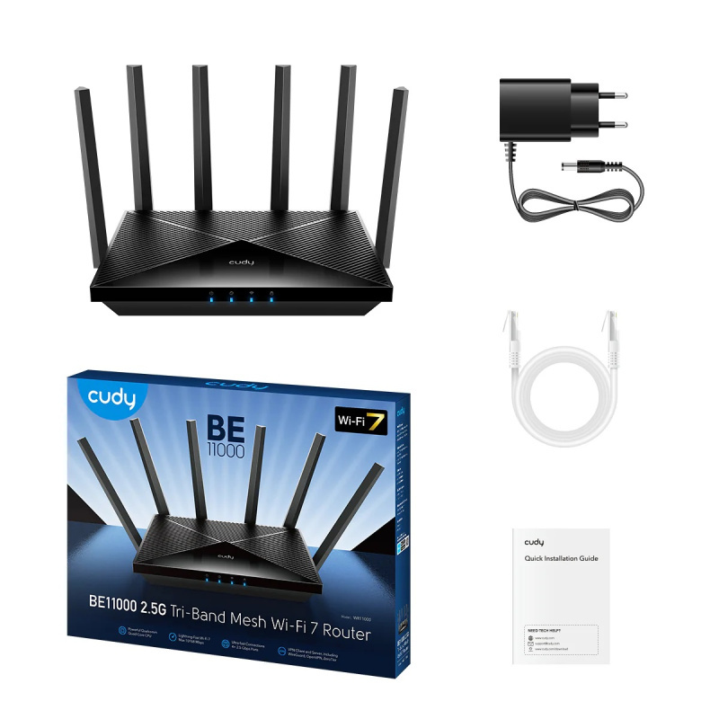 Беспроводной маршрутизатор Wi-Fi CUDY WR6500 BE6500 Gigabit Dual Band Wi-Fi 7 Router, 802.11be/ax/ac/a/b/g/n, 5764Mbps at 5GHz+688Mbps at 2.4GHz, 1x1Gbps WAN Port, 4 x 10/100/1000Mbps Ports, 6x5dBi fixed antennas, PPTP/L2TP/OpenVPN/WireGuard, MLO, MU-MIMO Беспроводной маршрутизатор Wi-Fi CUDY WR6500 BE6500 Gigabit Dual Band Wi-Fi 7 Router, 802.11be/ax/ac/a/b/g/n, 5764Mbps at 5GHz+688Mbps at 2.4GHz, 1x1Gbps WAN Port, 4 x 10/100/1000Mbps Ports, 6x5dBi fixed antennas, PPTP/L2TP/OpenVPN/WireGuard, MLO, MU-MIMO