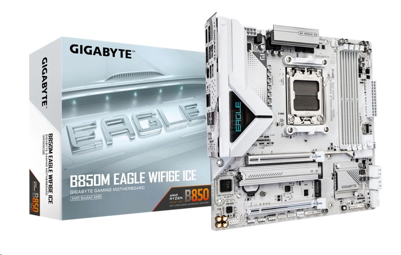 MB AM5 GIGABYTE B850M EAGLE WF6E ICE,4xDDR5,14xUSB,mATX,2xM.2,4xSATA,2PCIe16x,2xDP HDMI WiFi MB AM5 GIGABYTE B850M EAGLE WF6E ICE,4xDDR5,14xUSB,mATX,2xM.2,4xSATA,2PCIe16x,2xDP HDMI WiFi