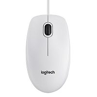 Мышь Logitech B100, оптическая 1000dpi, светодиодная, USB, 3 кнопки, 1.8 м, белая [910-003360]