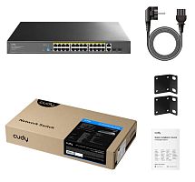 Сетевой коммутатор CUDY GS1026PS2 26x1000Mbpc, 2x1.25G SFP Slots, PoE budget до 280Вт; блок питания 300Вт; до 30Вт, VLAN/Default/Extend DIP Switch , 802.3i/u/ab/z/x/af/at, PoE LED Toggle